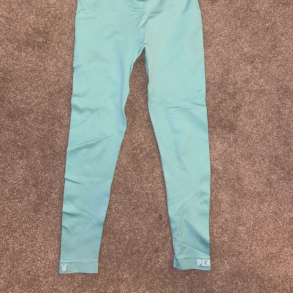 Playboy, aqua, ribbed leggings